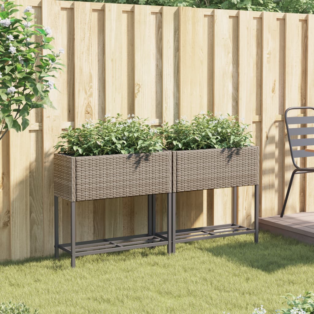 VidaXL Jardinières avec étagère 2 pcs 70x28x70 poly rotin gris