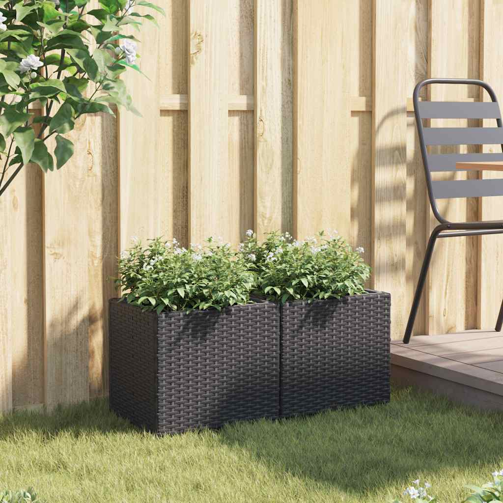 VidaXL Jardinières 2 pcs 36x30x32 cm poly rotin noir
