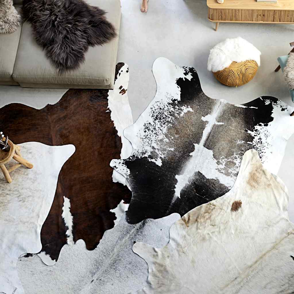 VidaXL Tapis 180x220 cm véritable peau de vache noir et blanc