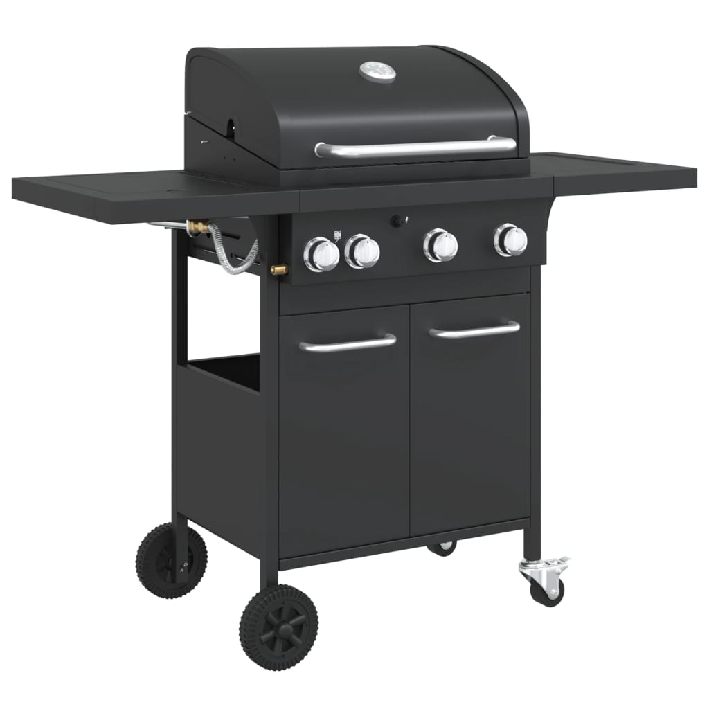 VidaXL Barbecue à gaz avec 4 brûleurs, acier peint par poudrage, noir