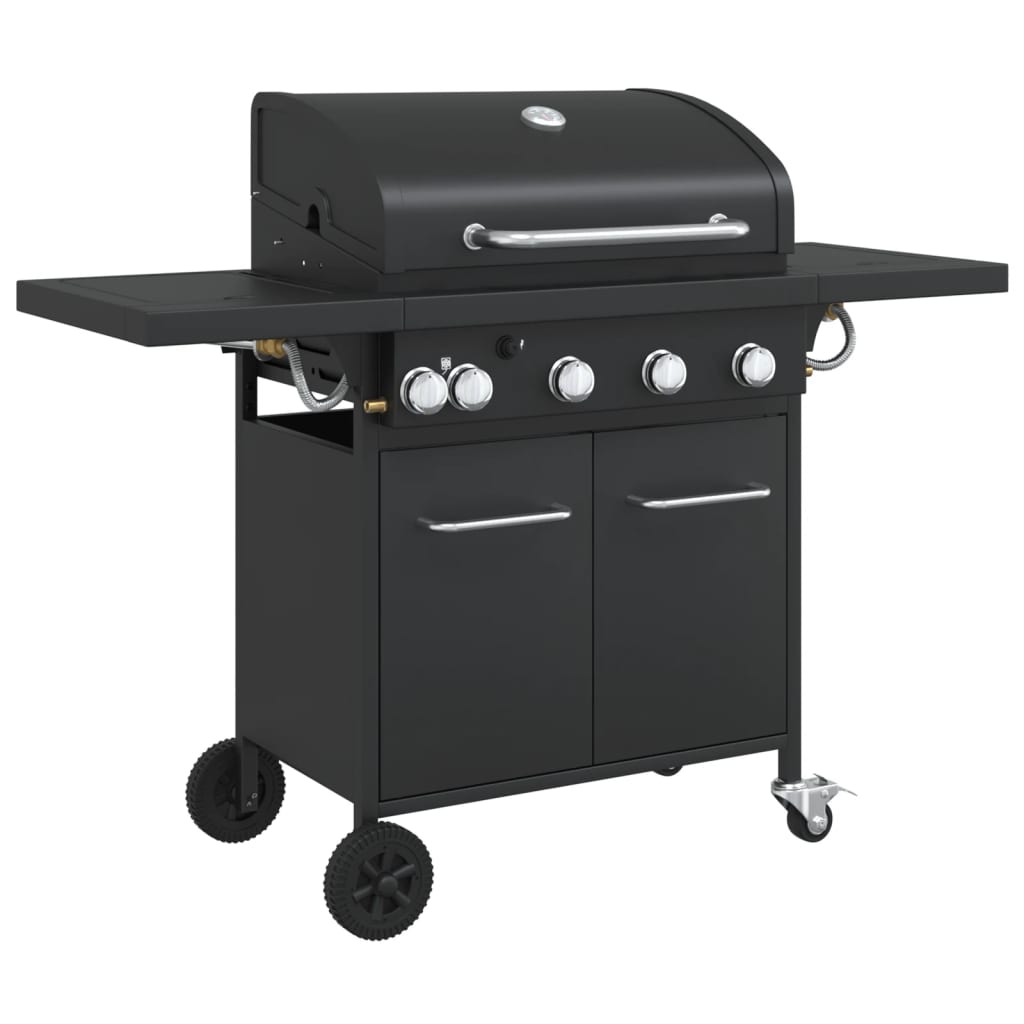 VidaXL Barbecue à gaz avec 5 brûleurs, acier peint par poudrage, noir