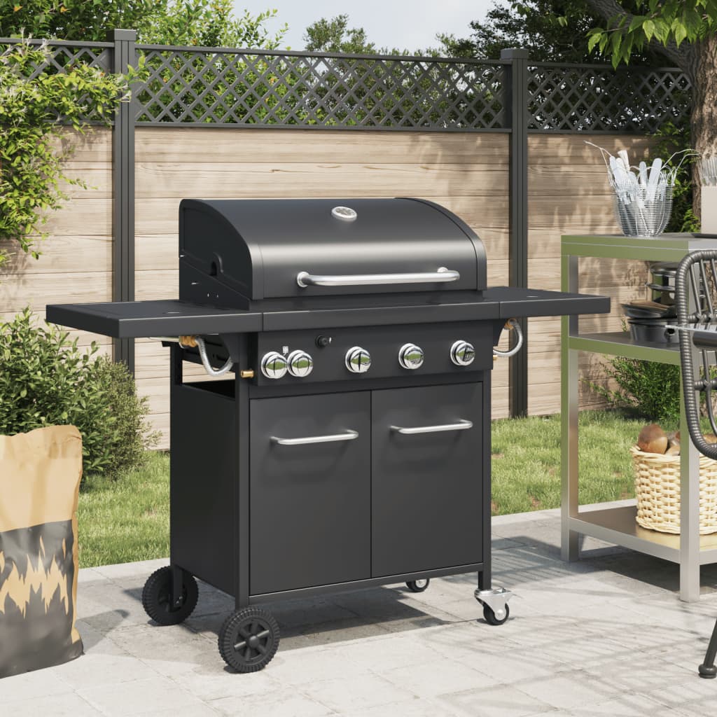 VidaXL Barbecue à gaz avec 5 brûleurs, acier peint par poudrage, noir