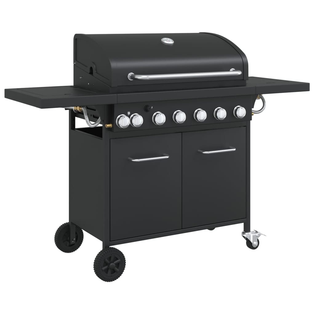 VidaXL Barbecue à gaz avec 7 brûleurs, acier peint par poudrage, noir