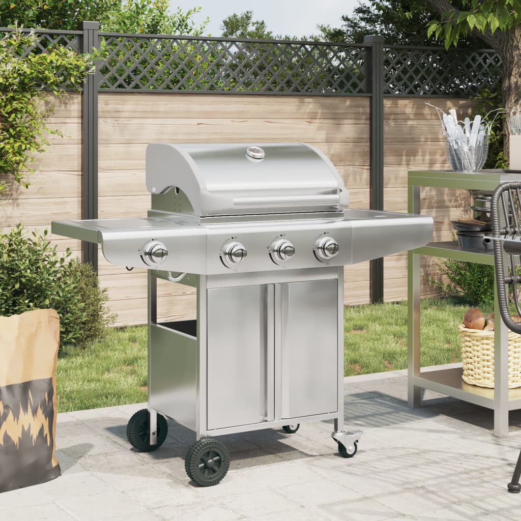 VidaXL Barbecue à gaz avec 4 brûleurs en acier inoxydable couleur argent