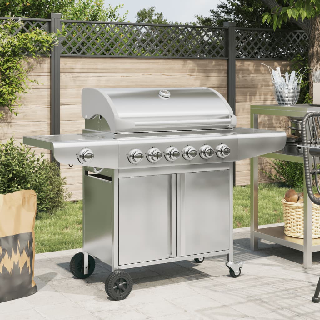 VidaXL Barbecue à gaz avec 7 brûleurs en acier inoxydable couleur argent