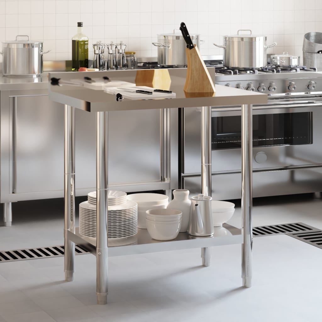 Vidaxx table de travail de cuisine avec protection anti-éclaboussures 82,5x55x93 cm acier inoxydable