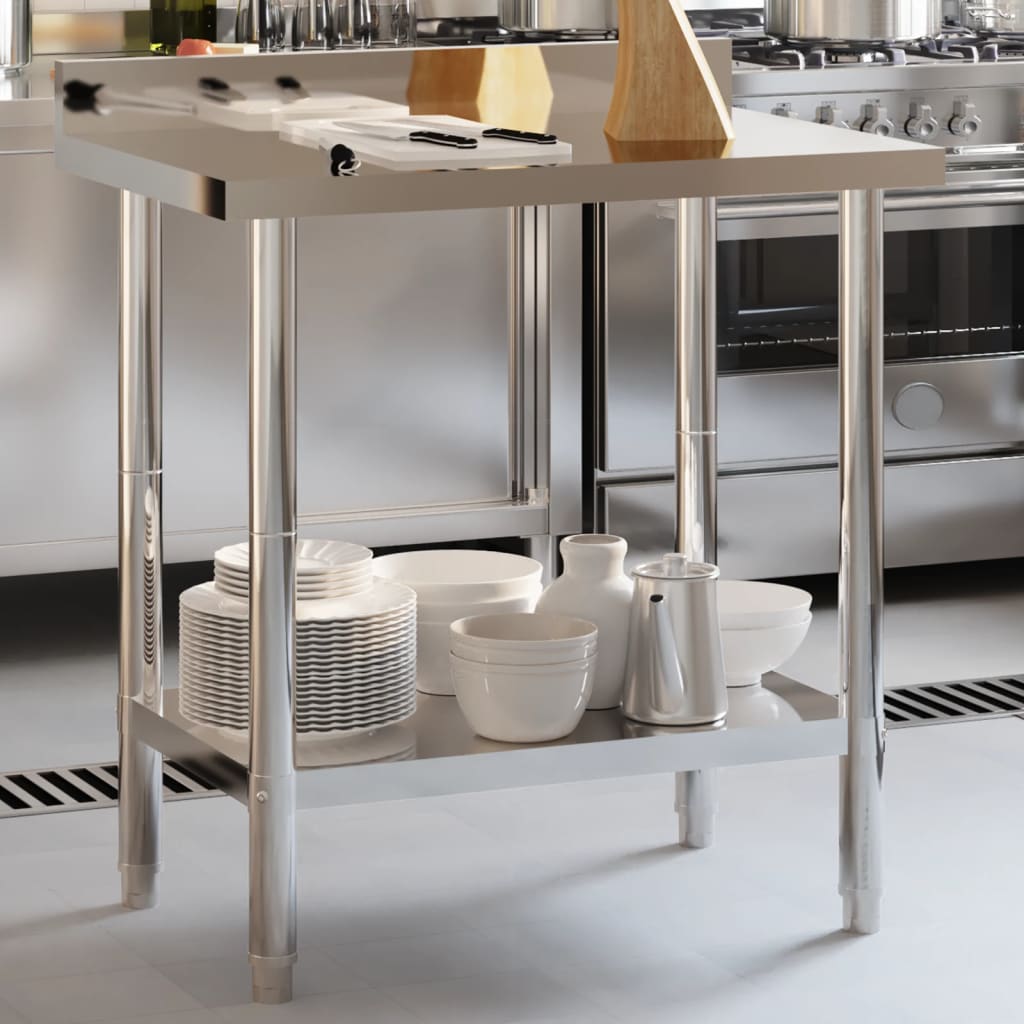 Vidaxx table de travail de cuisine avec protection anti-éclaboussures 82,5x55x93 cm acier inoxydable