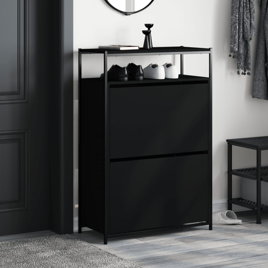VidaXL Armoire à chaussures 75x34x112 cm bois fini noir