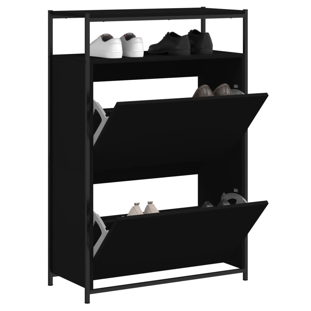 VidaXL Armoire à chaussures 75x34x112 cm bois fini noir