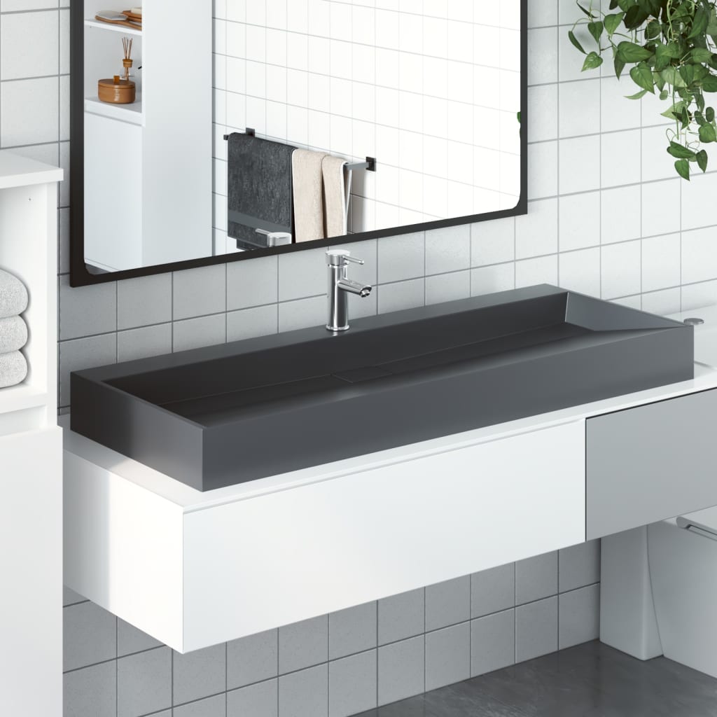 VidaXL Lavabo 120x46x11 cm fonte minérale marbre fonte anthracite