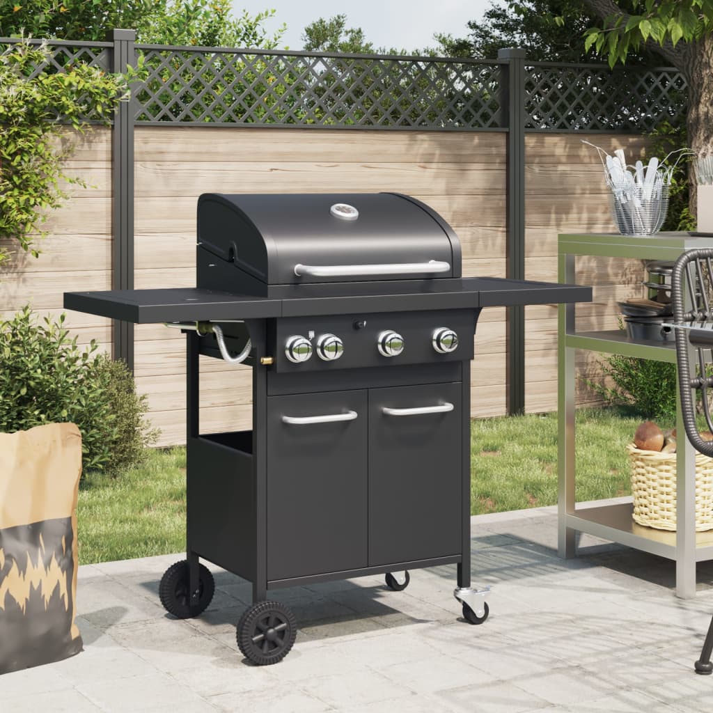 VidaXL Barbecue à gaz avec 4 brûleurs, acier peint par poudrage, noir