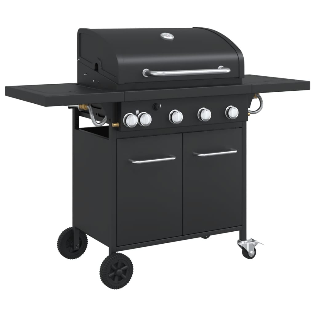VidaXL Barbecue à gaz avec 5 brûleurs, acier peint par poudrage, noir