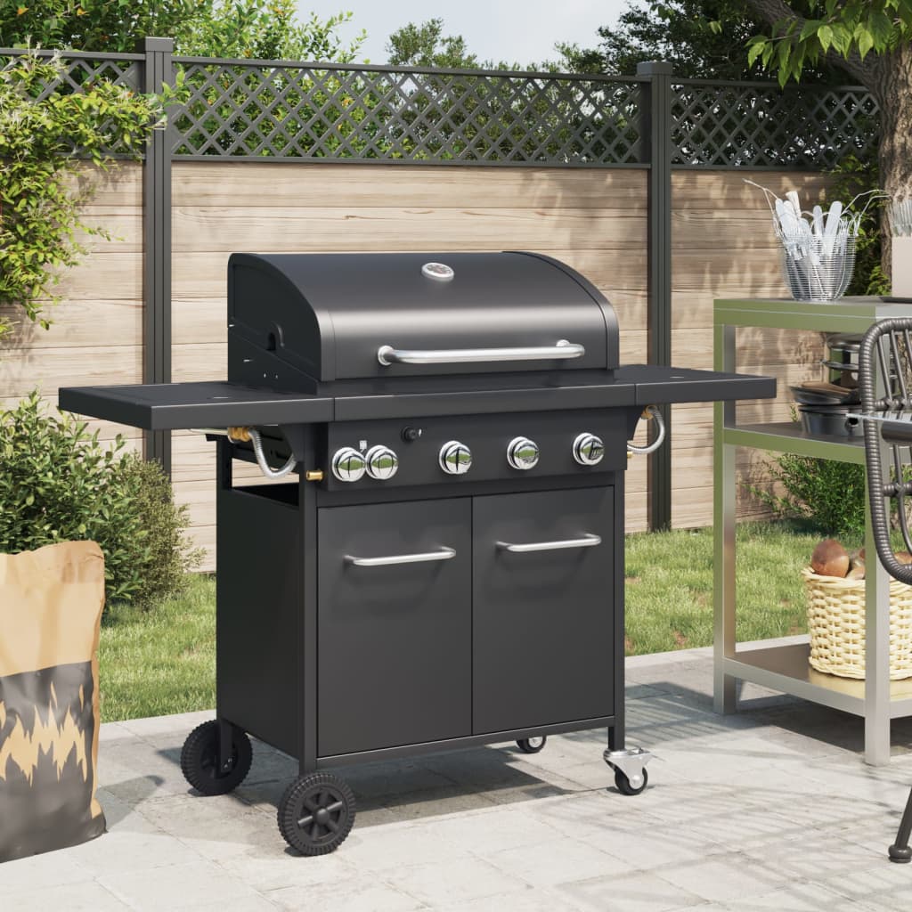 VidaXL Barbecue à gaz avec 5 brûleurs, acier peint par poudrage, noir