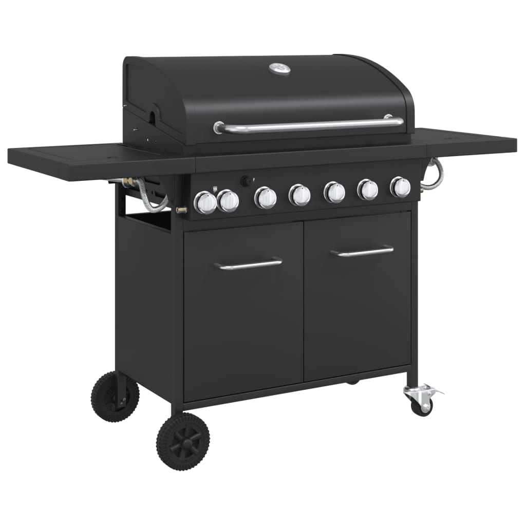 VidaXL Barbecue à gaz avec 7 brûleurs, acier peint par poudrage, noir