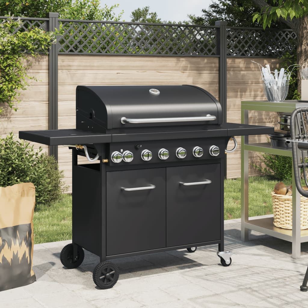 VidaXL Barbecue à gaz avec 7 brûleurs, acier peint par poudrage, noir