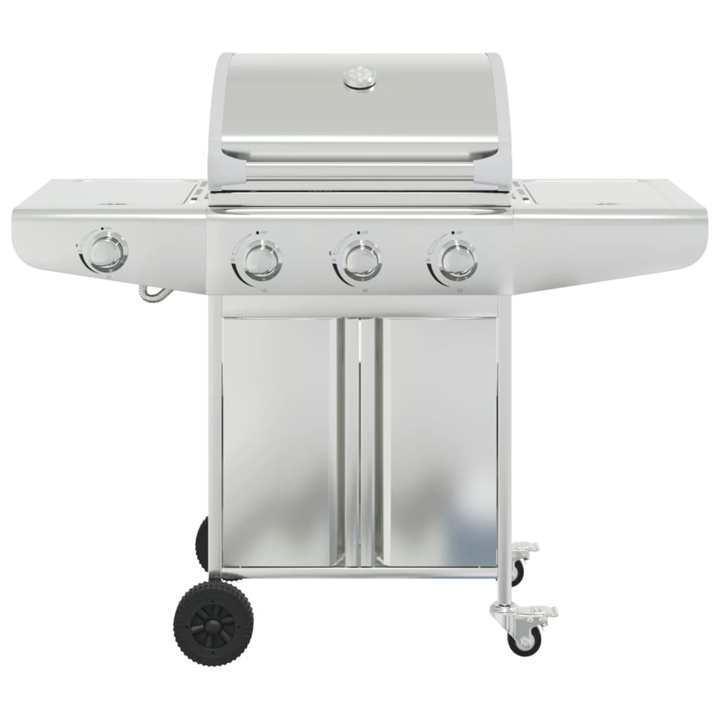 Barbecue à gaz Vidaxl avec 4 brûleurs en acier inoxydable couleur argent