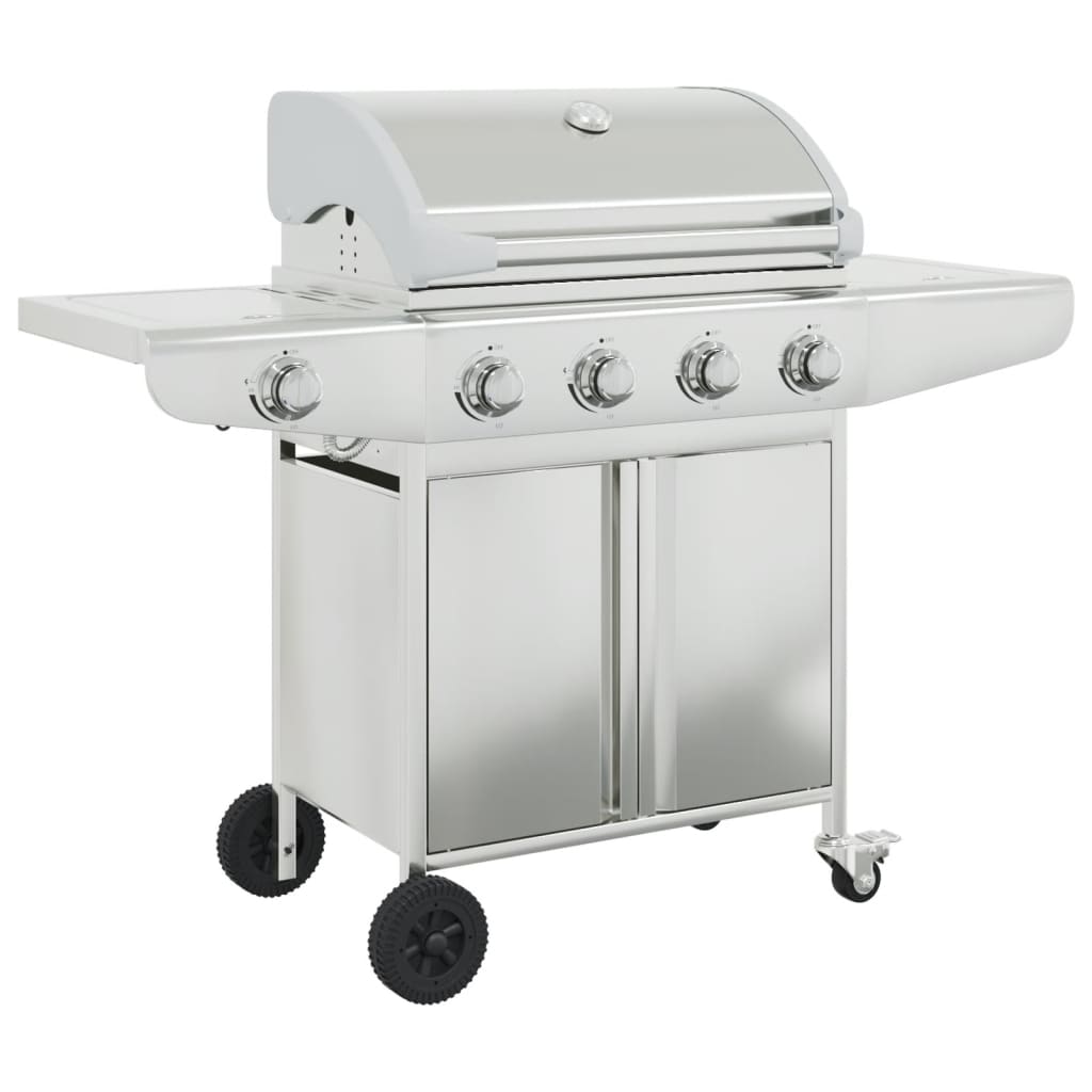 VidaXL Barbecue à gaz avec 5 brûleurs en acier inoxydable couleur argent