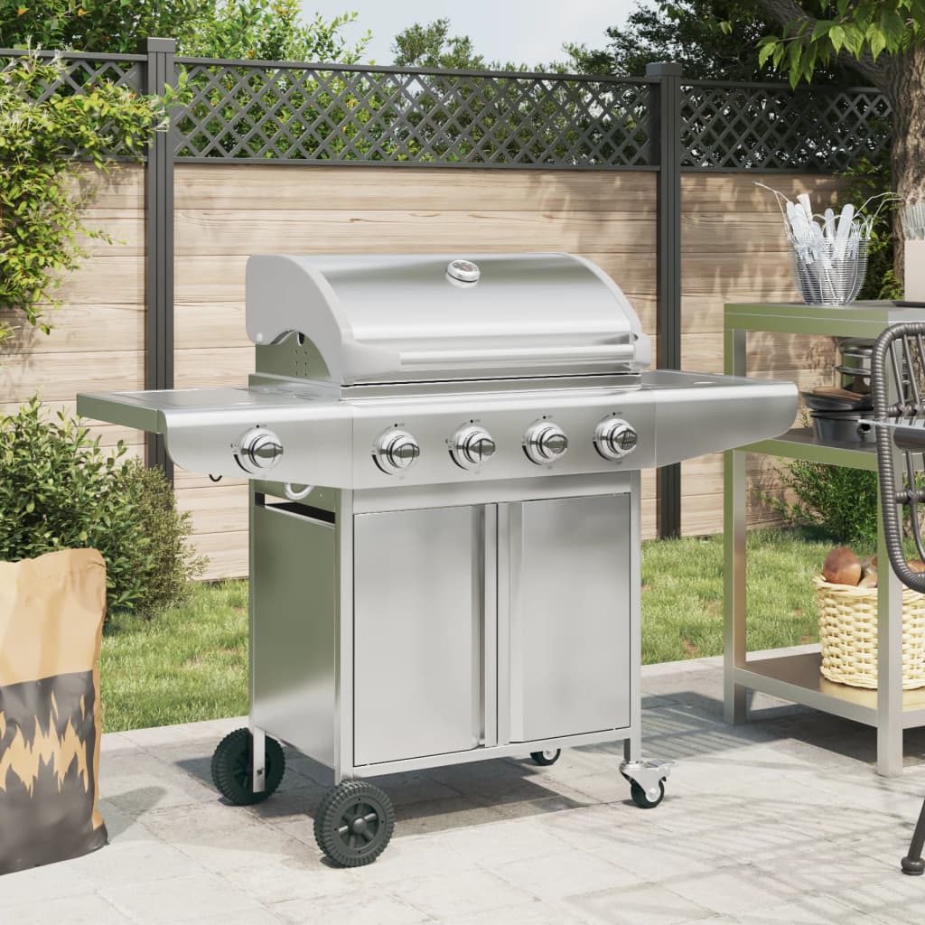 VidaXL Barbecue à gaz avec 5 brûleurs en acier inoxydable couleur argent