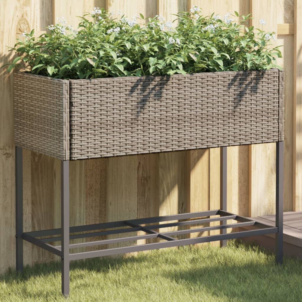 VidaXL jardinière avec étagère poly rotin gris