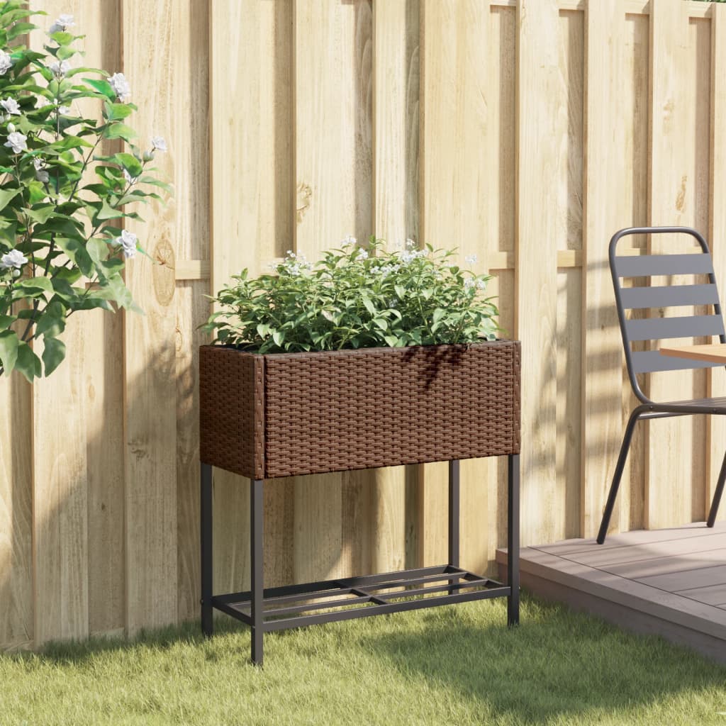 VidaXL jardinière avec étagère poly rotin marron
