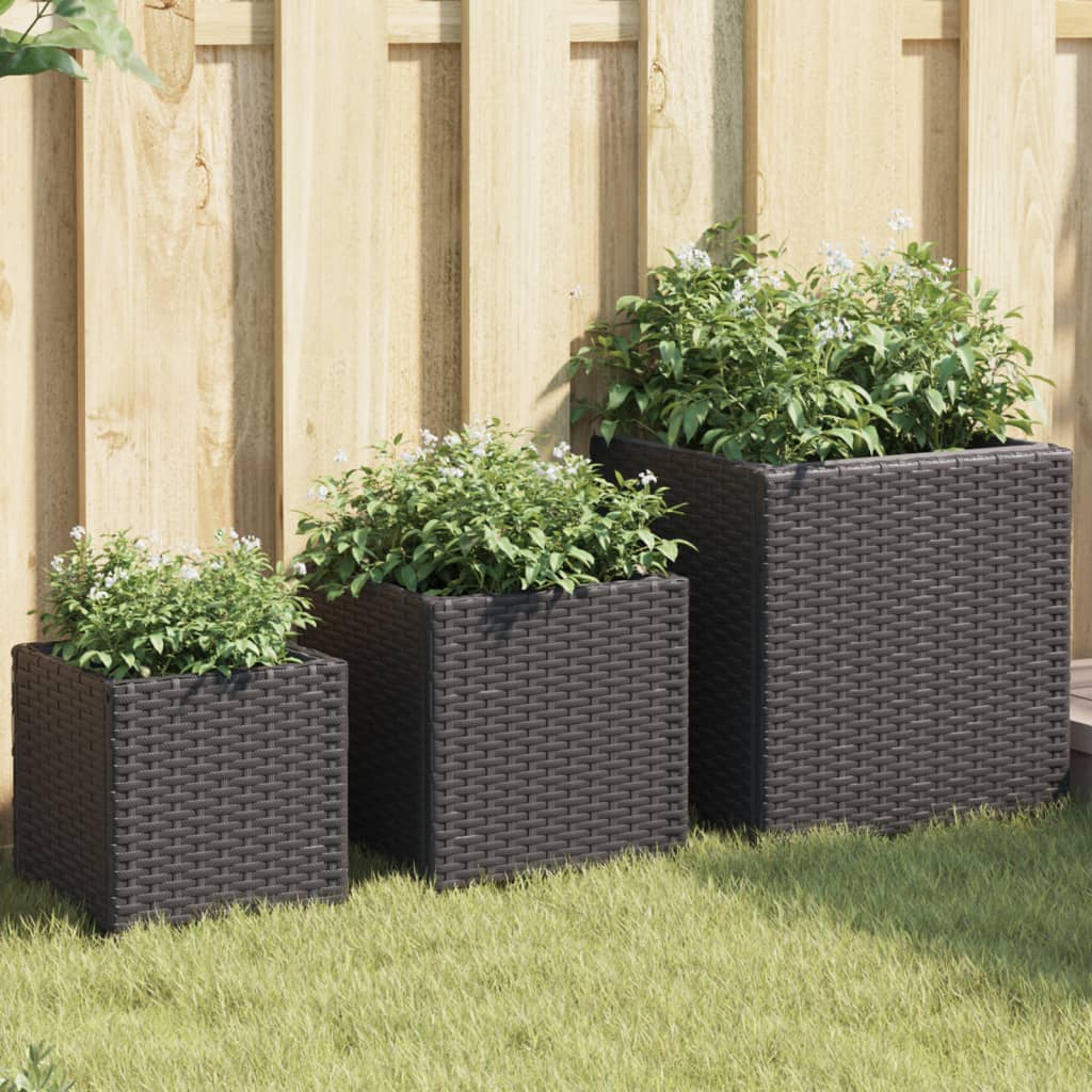 VidaXL jardinières 3 pcs poly rotin noir