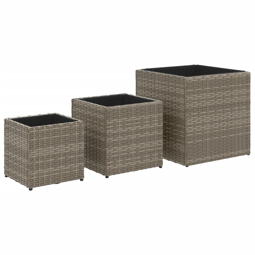 VidaXL jardinières 3 pcs poly rotin gris