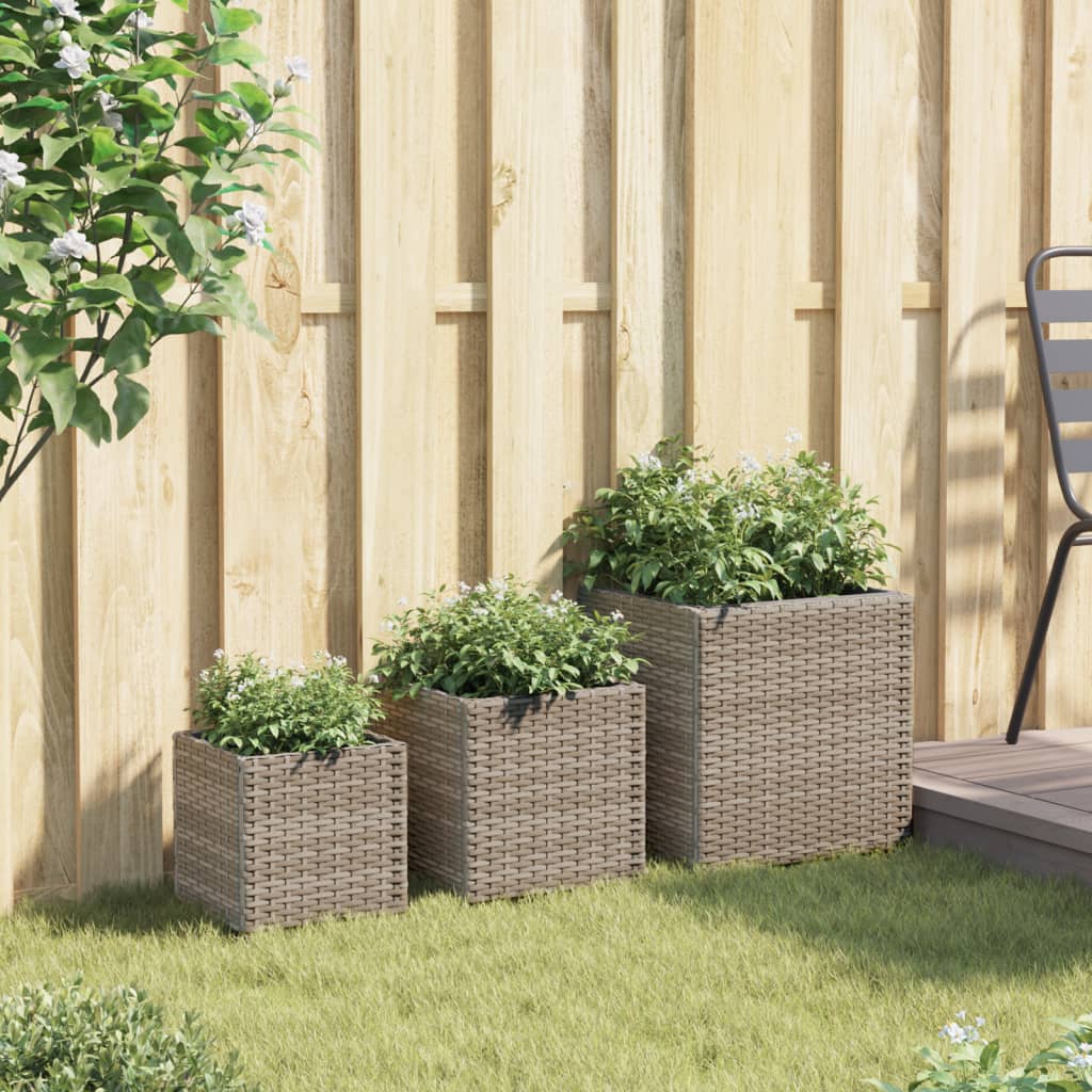 VidaXL jardinières 3 pcs poly rotin gris