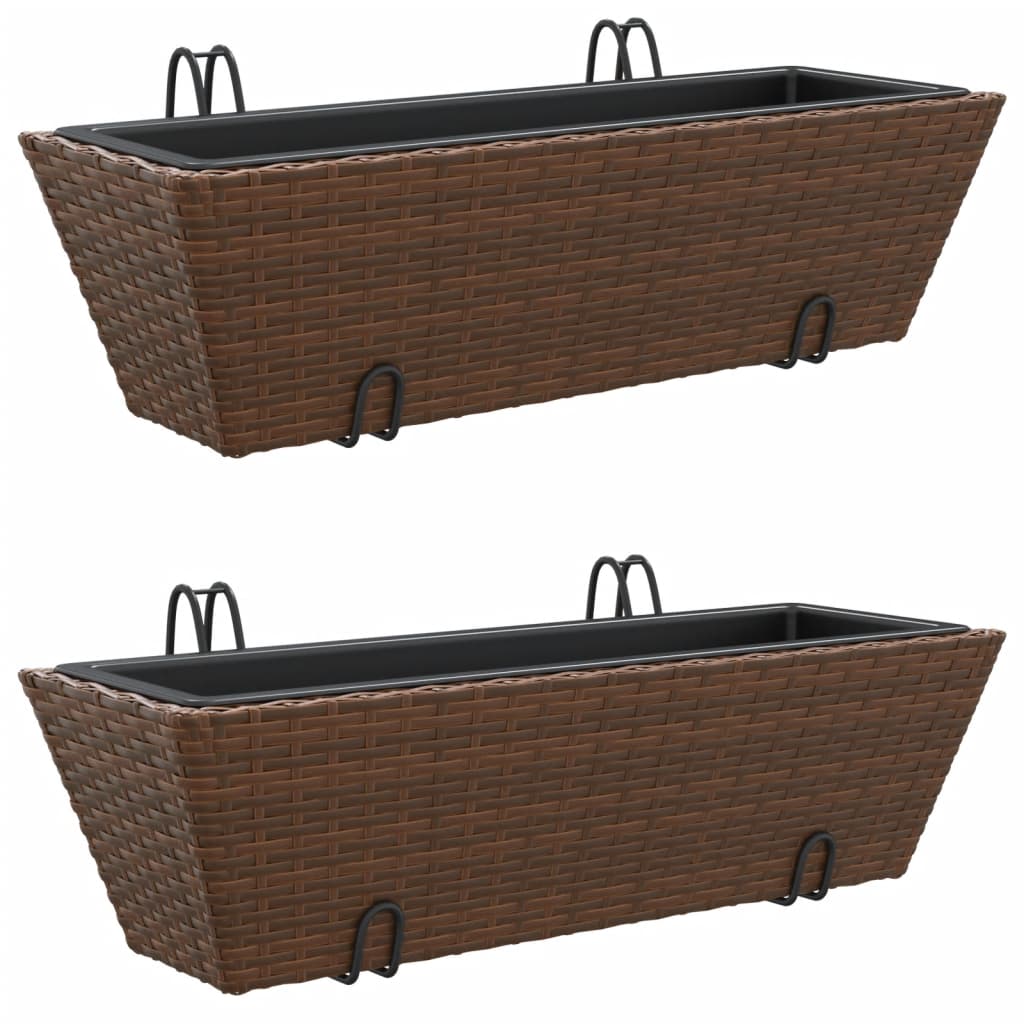 Vidaxl jardinières 2 pcs avec crochets poly rotin marron
