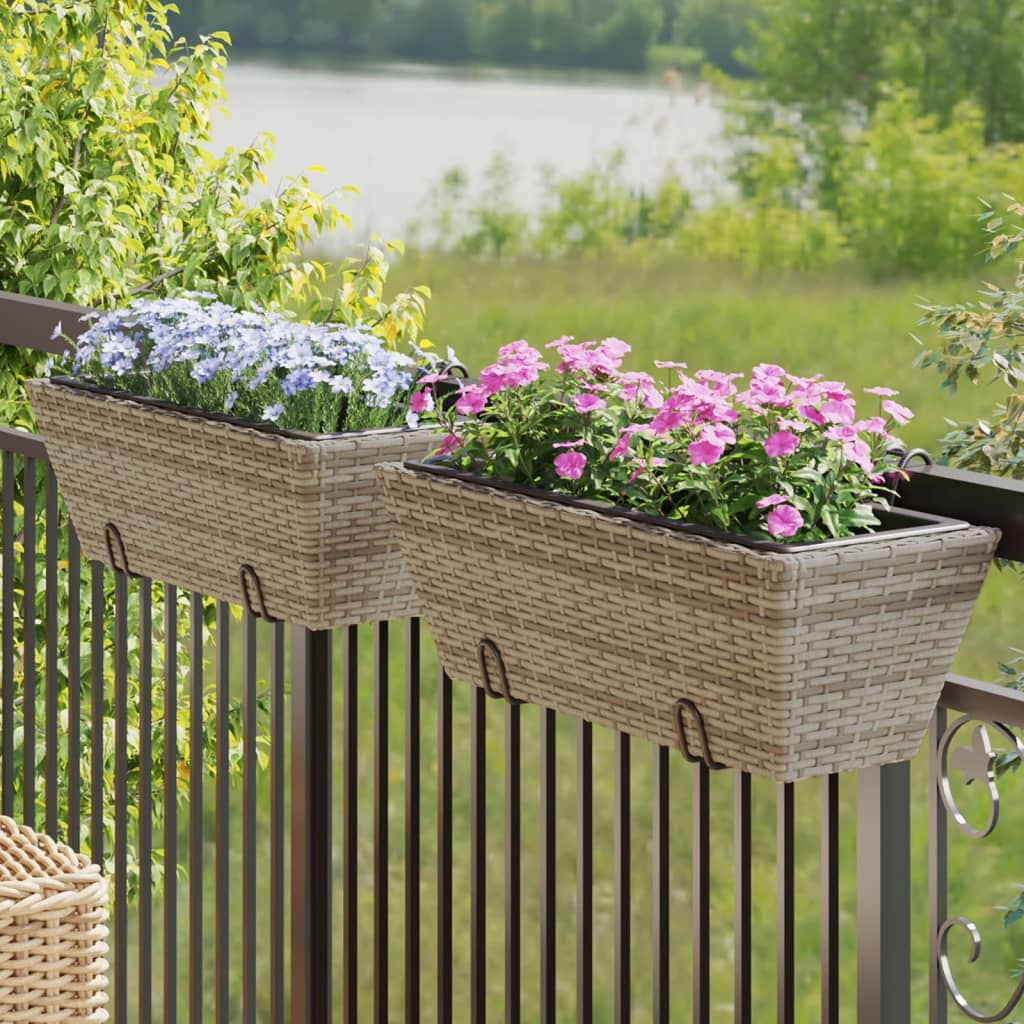 VidaXL jardinières 2 pcs avec crochets poly rotin gris