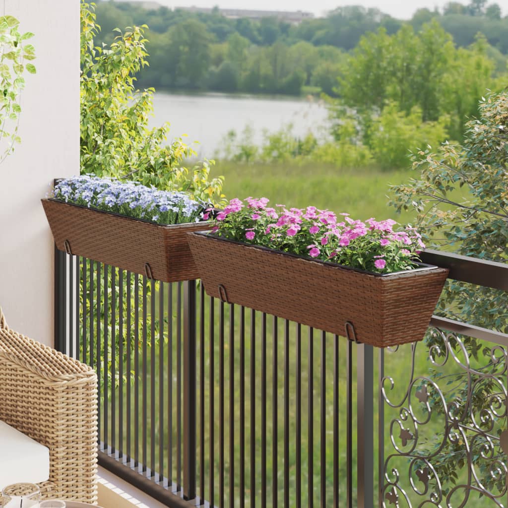 VidaXL Jardinières 2 pcs avec crochets poly rotin marron