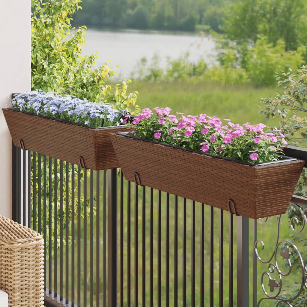 VidaXL Jardinières 2 pcs avec crochets poly rotin marron