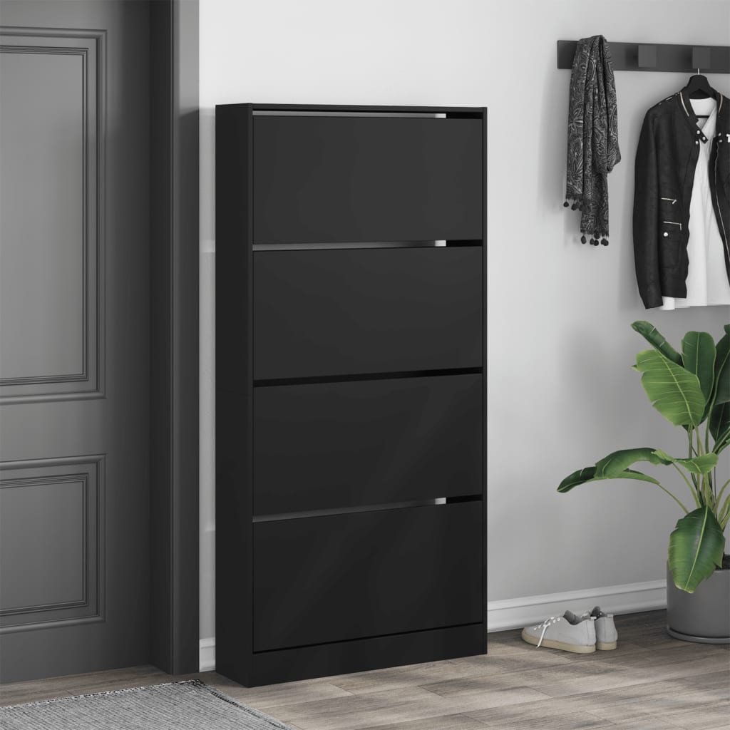 VidaXL Armoire à chaussures avec 4 tiroirs pliants 80x21x163,5 cm noir