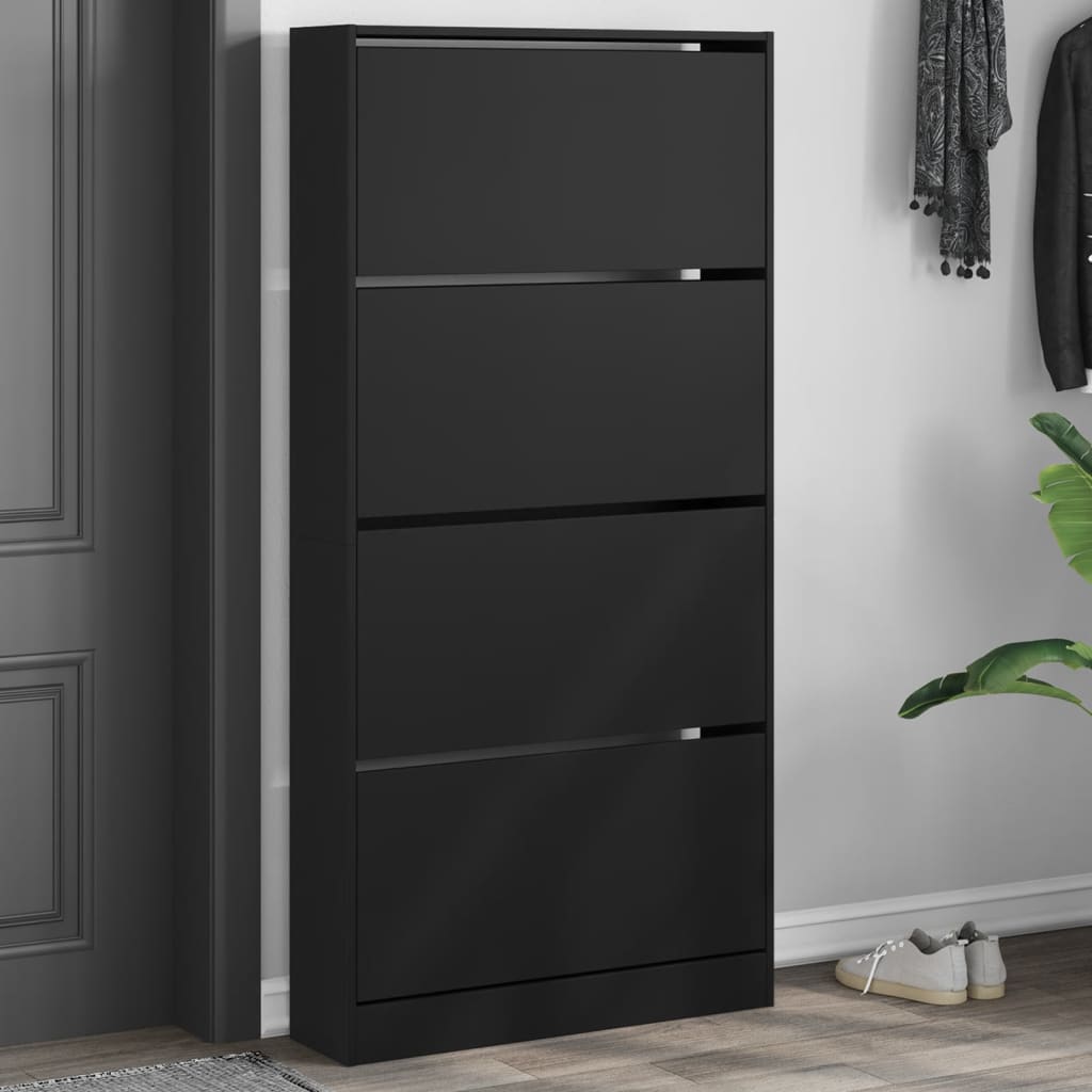 VidaXL Armoire à chaussures avec 4 tiroirs pliants 80x21x163,5 cm noir