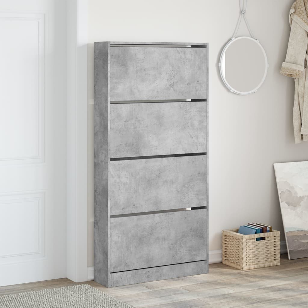 VidaXL Armoire à chaussures avec 4 tiroirs pliants 80x21x163,5 cm gris béton
