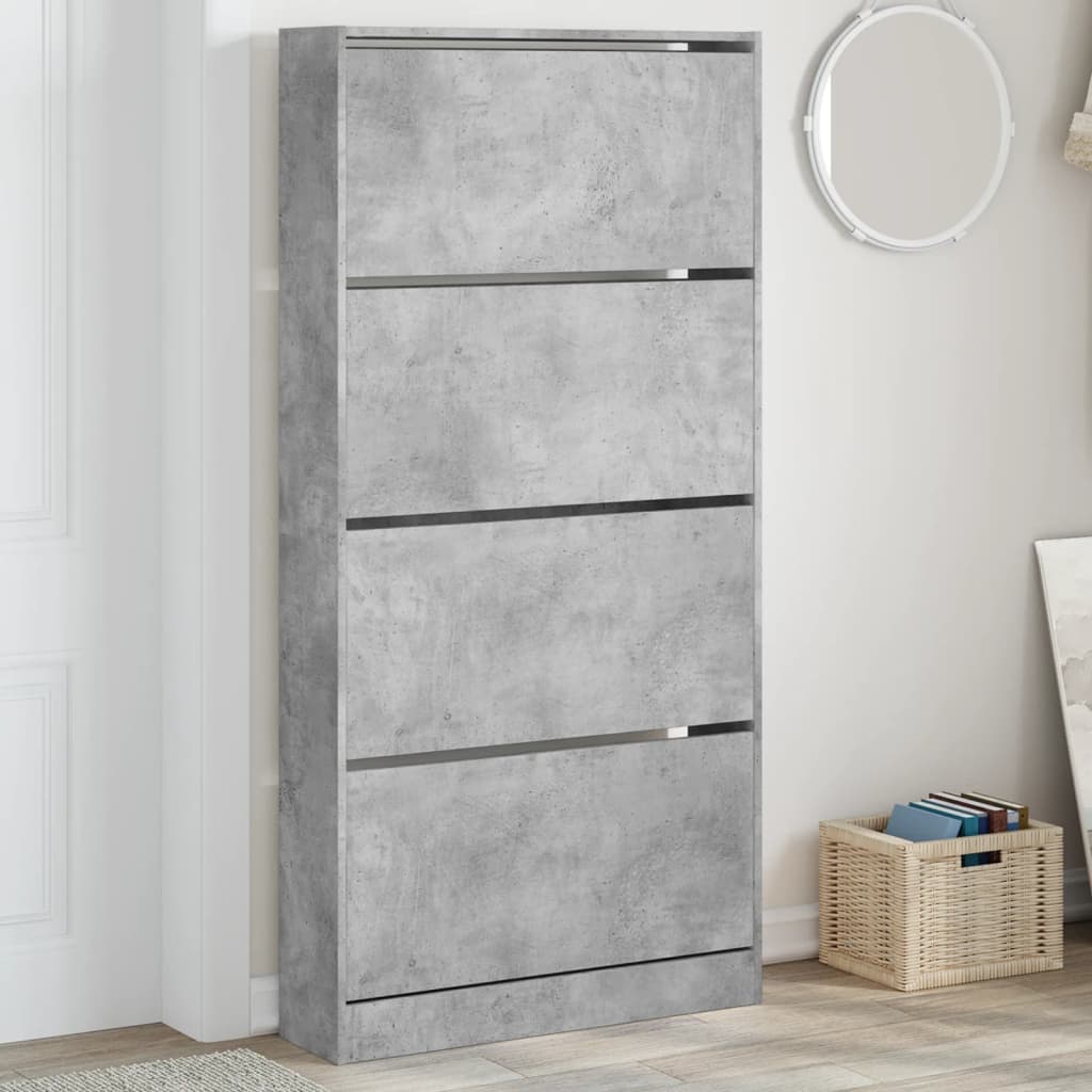 VidaXL Armoire à chaussures avec 4 tiroirs pliants 80x21x163,5 cm gris béton
