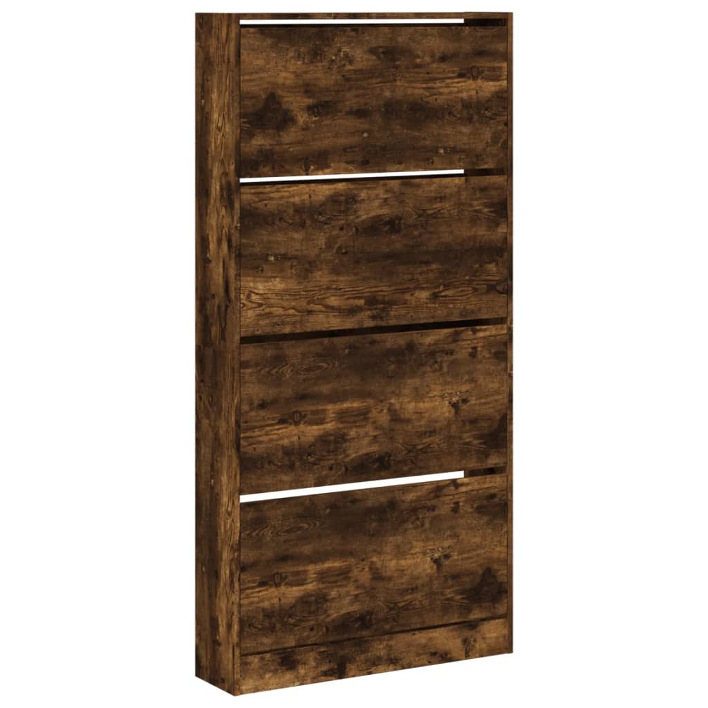 VidaXL Armoire à chaussures avec 4 tiroirs pliants 80x21x163,5 cm couleur chêne fumé