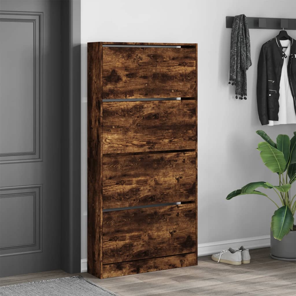 VidaXL Armoire à chaussures avec 4 tiroirs pliants 80x21x163,5 cm couleur chêne fumé