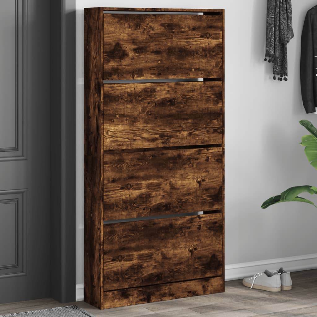 VidaXL Armoire à chaussures avec 4 tiroirs pliants 80x21x163,5 cm couleur chêne fumé