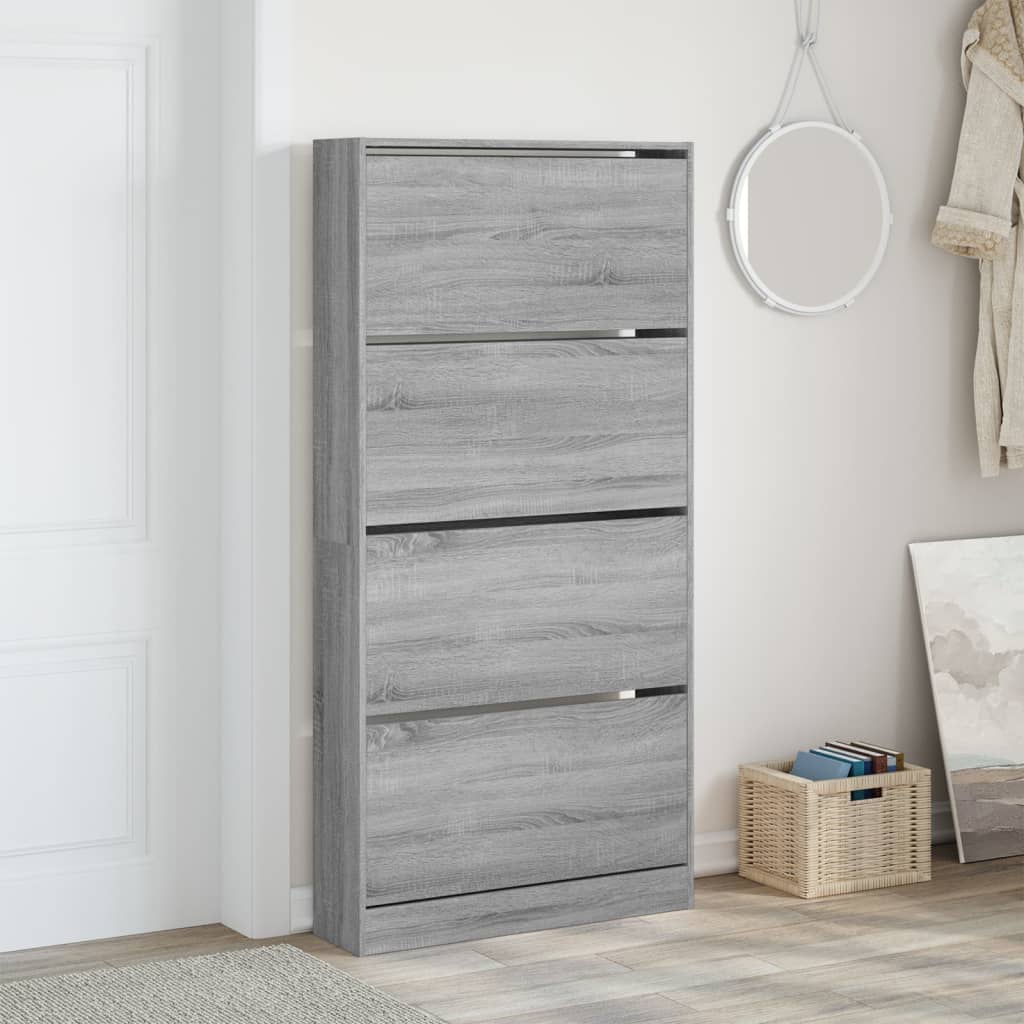 VidaXL Armoire à chaussures avec 4 tiroirs pliants 80x21x163,5 cm gris sonoma