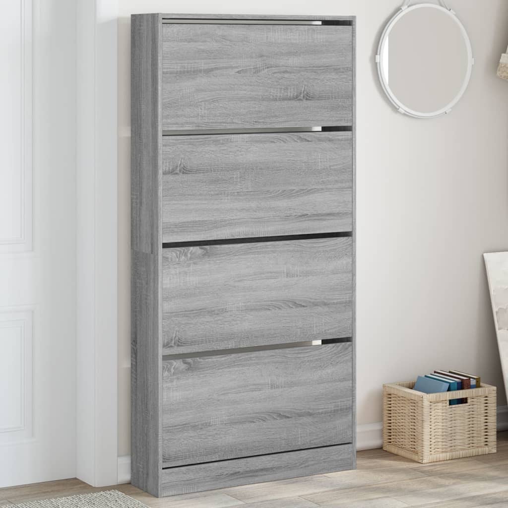 VidaXL Armoire à chaussures avec 4 tiroirs pliants 80x21x163,5 cm gris sonoma