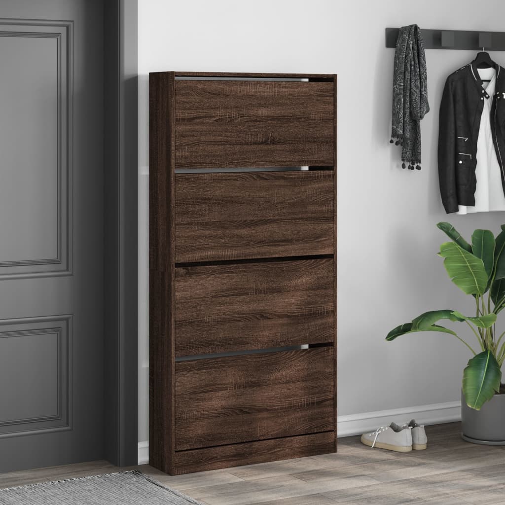 VidaXL Armoire à chaussures avec 4 tiroirs pliants 80x21x163,5 cm coloris chêne marron