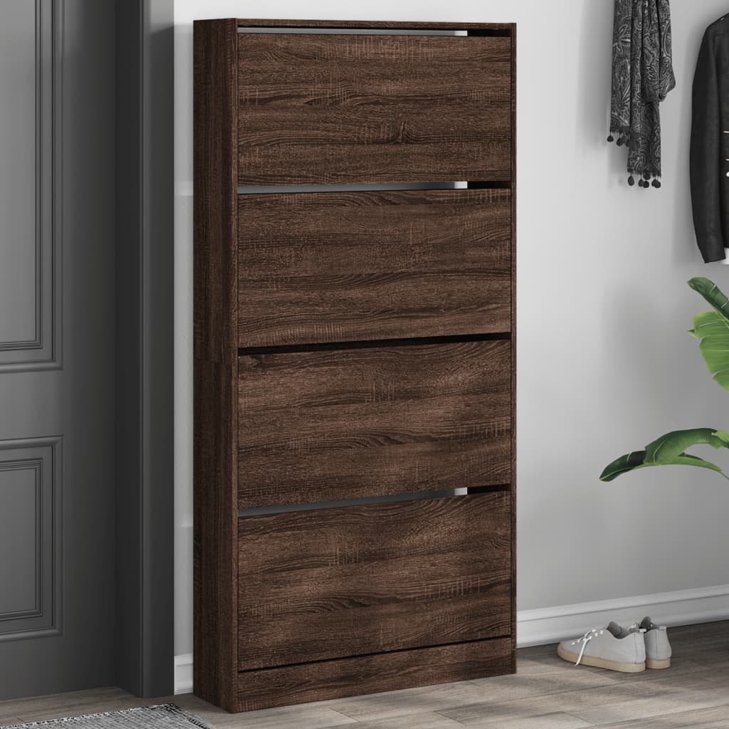 VidaXL Armoire à chaussures avec 4 tiroirs pliants 80x21x163,5 cm coloris chêne marron