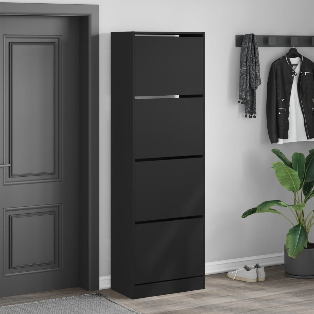 VidaXL Armoire à chaussures avec 4 tiroirs pliants 60x34x187,5 cm noir