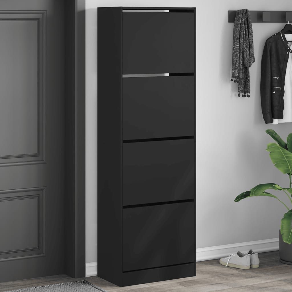 VidaXL Armoire à chaussures avec 4 tiroirs pliants 60x34x187,5 cm noir