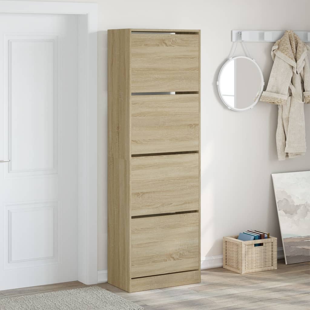 VidaXL Armoire à chaussures avec 4 tiroirs pliants 60x34x187,5 cm Chêne Sonoma