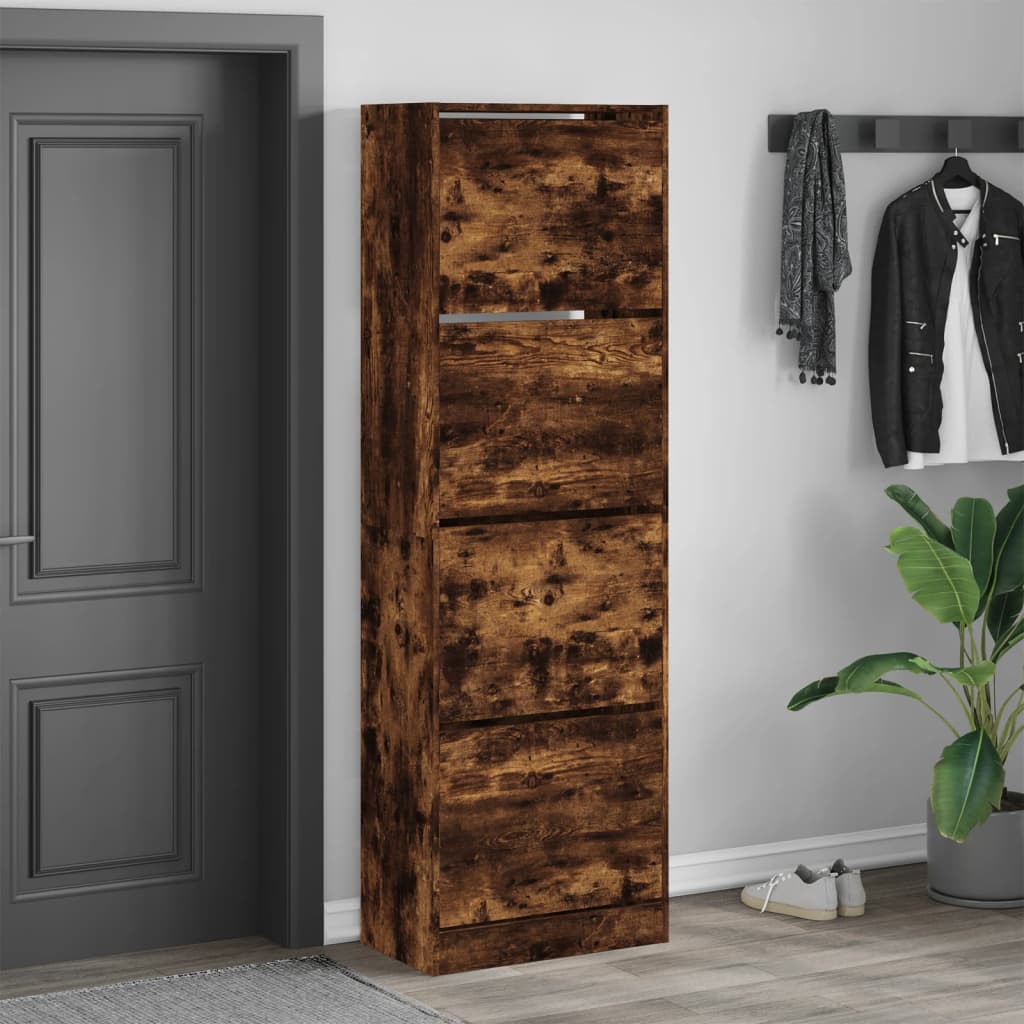 VidaXL Armoire à chaussures avec 4 tiroirs pliants 60x34x187,5 cm couleur chêne fumé