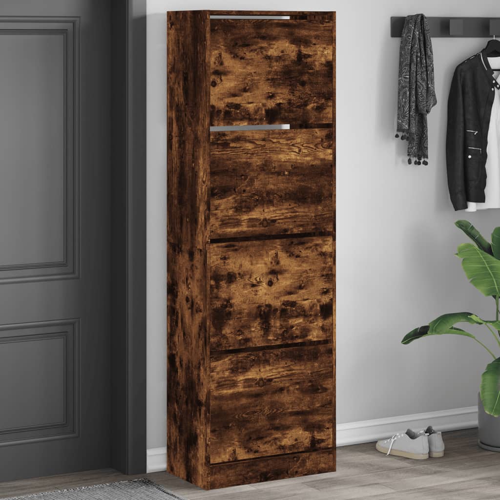 VidaXL Armoire à chaussures avec 4 tiroirs pliants 60x34x187,5 cm couleur chêne fumé