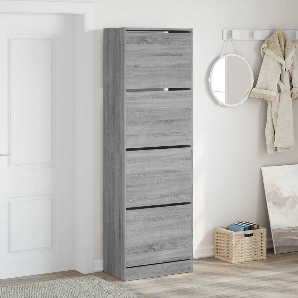 VidaXL Armoire à chaussures avec 4 tiroirs pliants 60x34x187,5 cm gris sonoma
