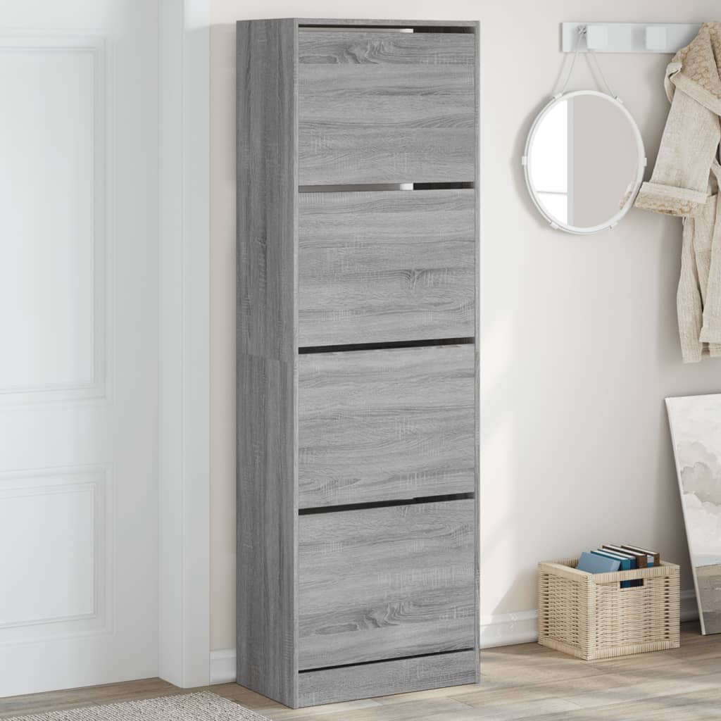 VidaXL Armoire à chaussures avec 4 tiroirs pliants 60x34x187,5 cm gris sonoma