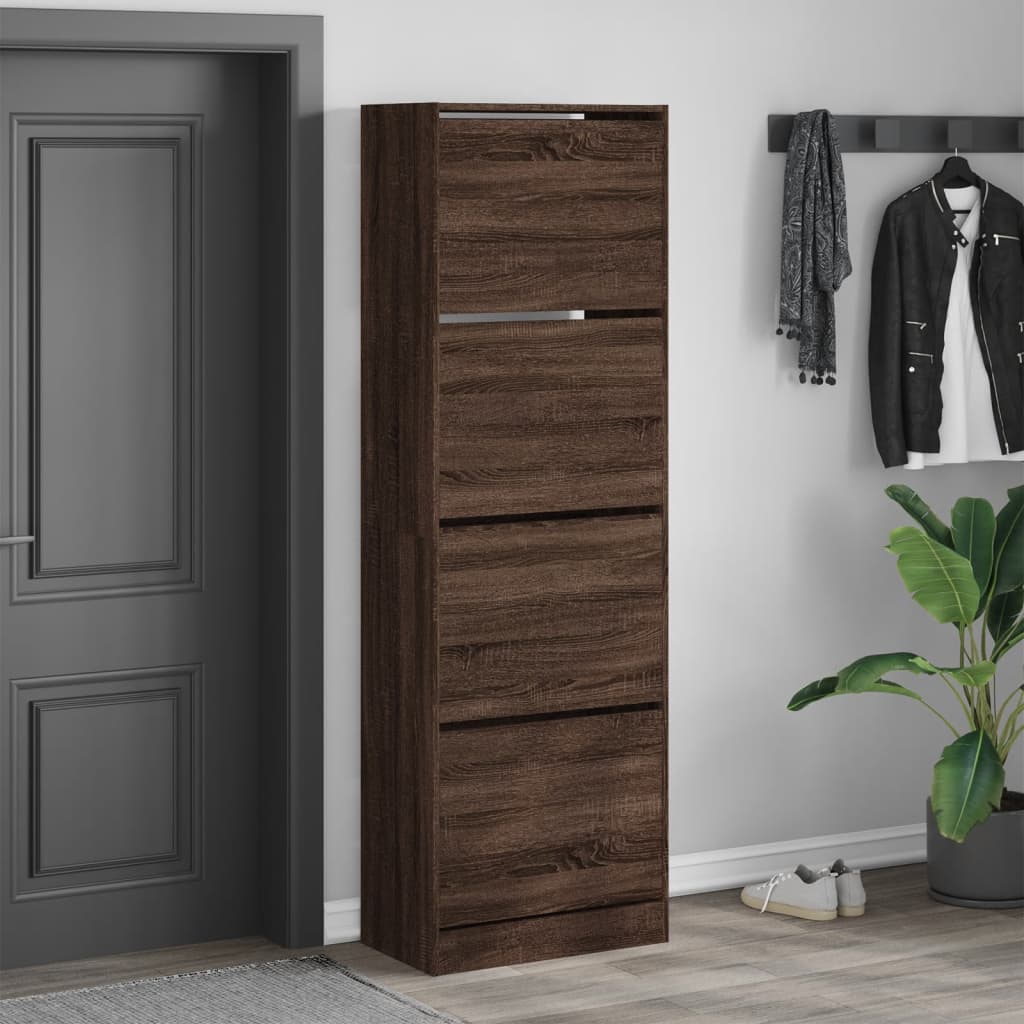 VidaXL Armoire à chaussures avec 4 tiroirs pliants 60x34x187,5 cm coloris chêne marron